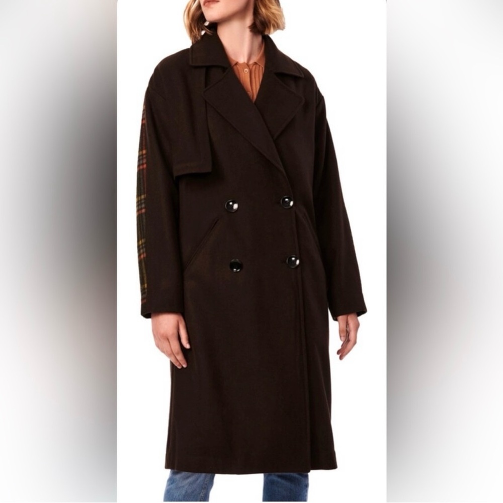 Bernardo Double Breasted Mixed Media Wool Blend Coat